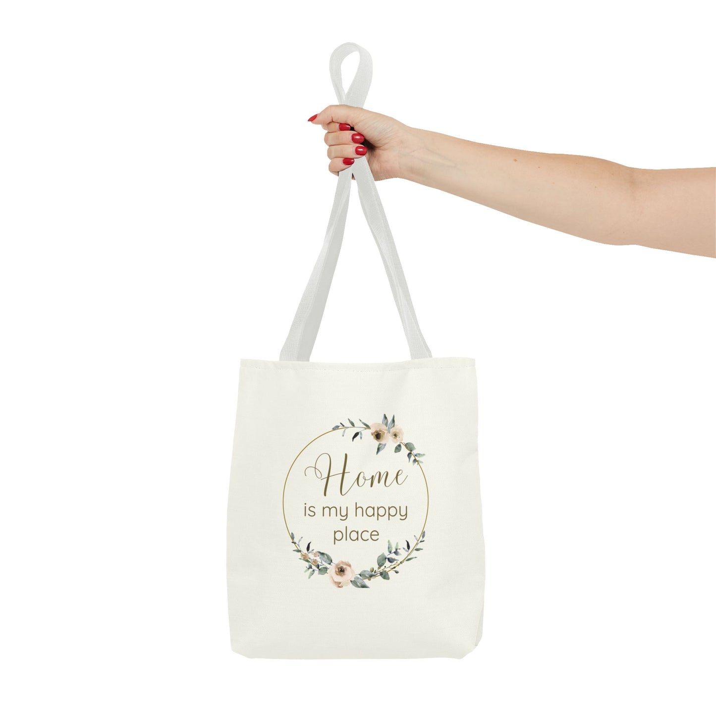 Home Is My Happy Place - Soft Floral Neutral Cotton Canvas Tote Bag
