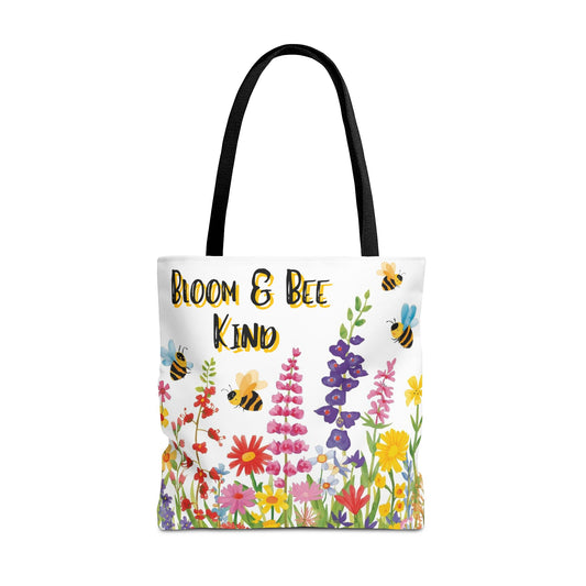 Bloom & Bee Kind Floral Bee Illustration Cotton Canvas Tote Bag