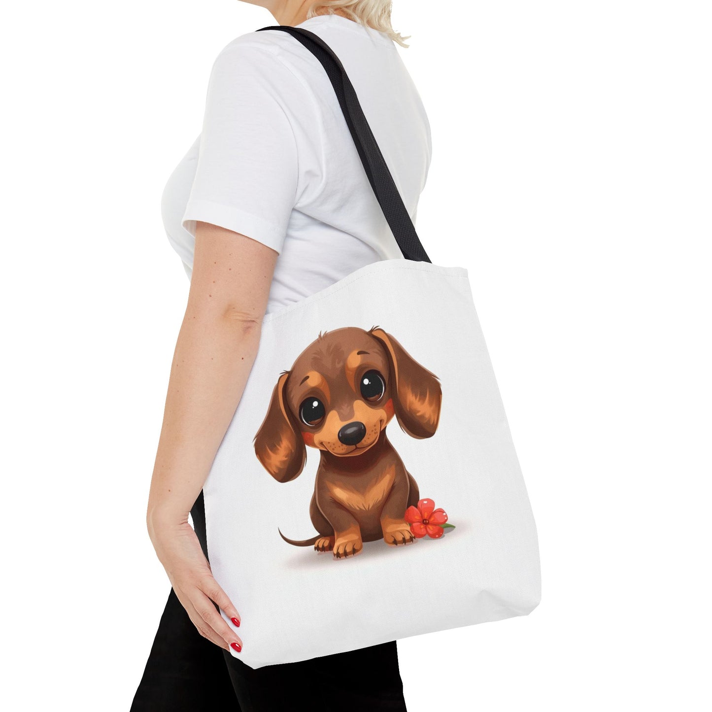 Charming Dachshund Cute Sausage Dog Illustration Cotton Canvas Tote Bag