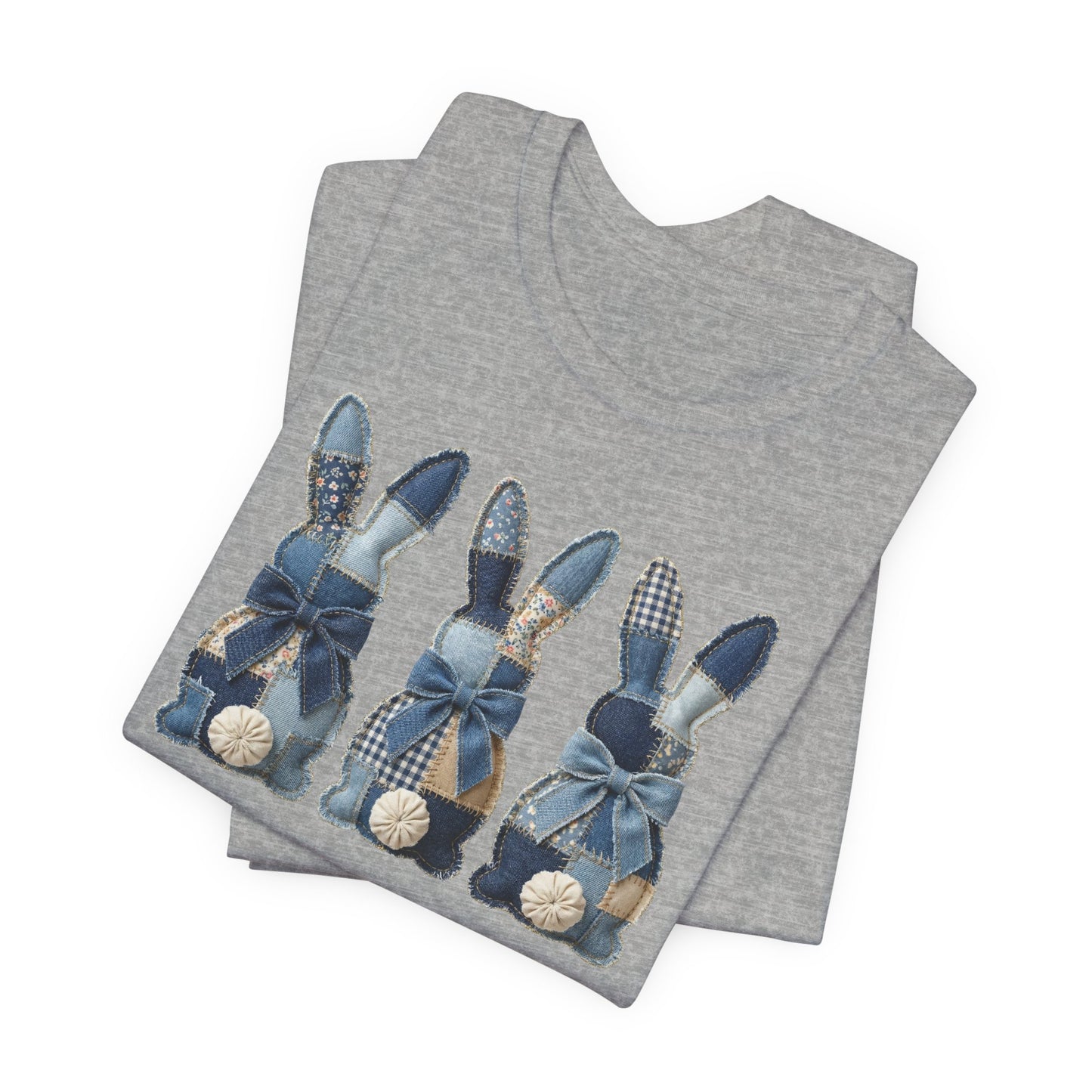 Denim Patch Easter Bunny Trio Rustic Spring Design T-shirt