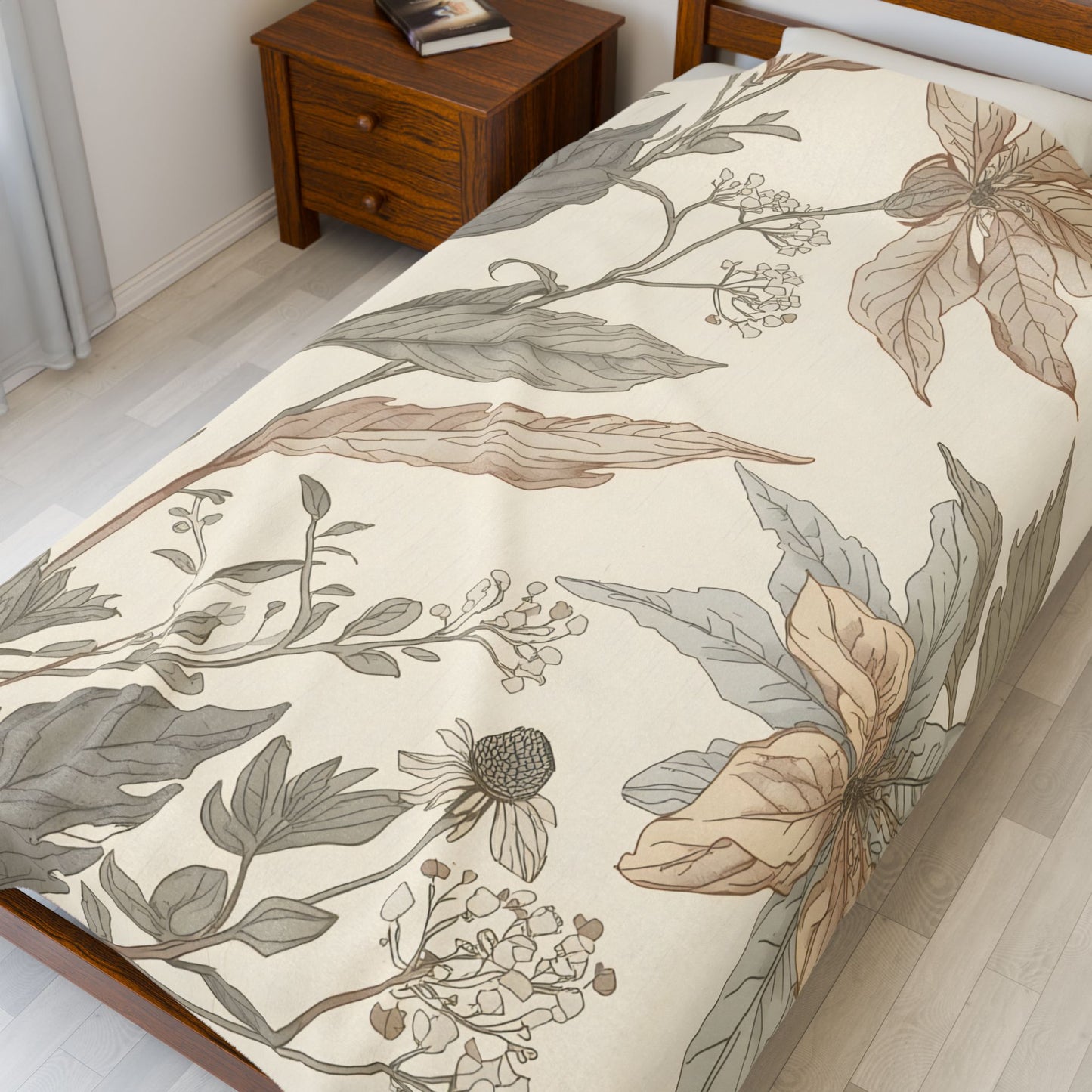 Botanical Calm Velveteen Throw Blanket