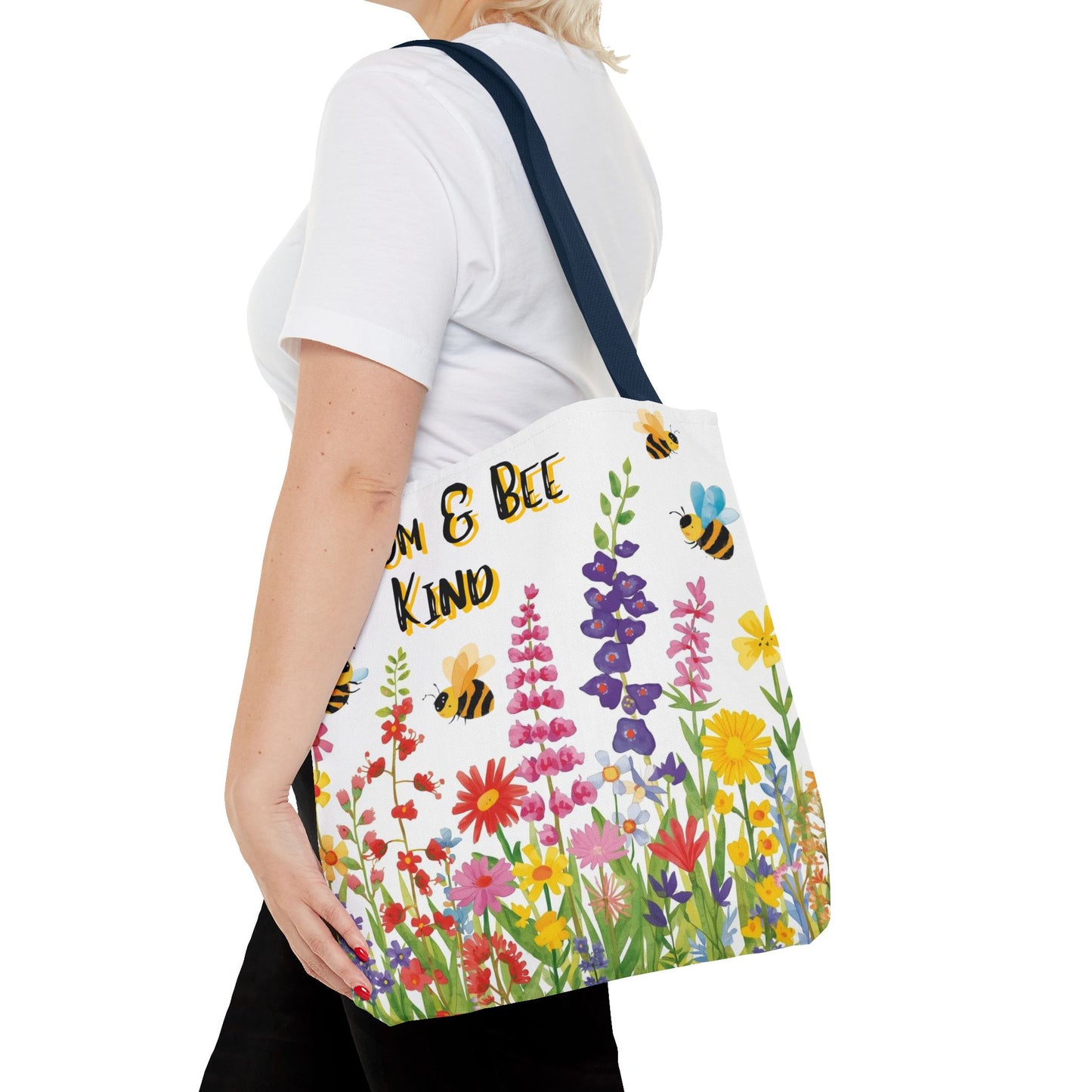 Bloom & Bee Kind Floral Bee Illustration Cotton Canvas Tote Bag