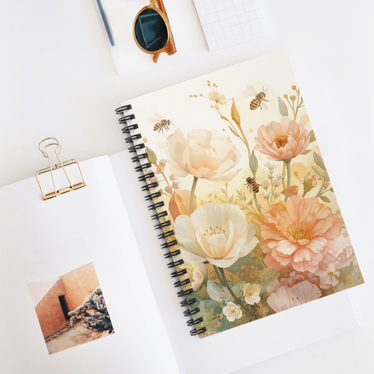 Honey Bee Blossom Notebook – Warm Pastel Garden Journal