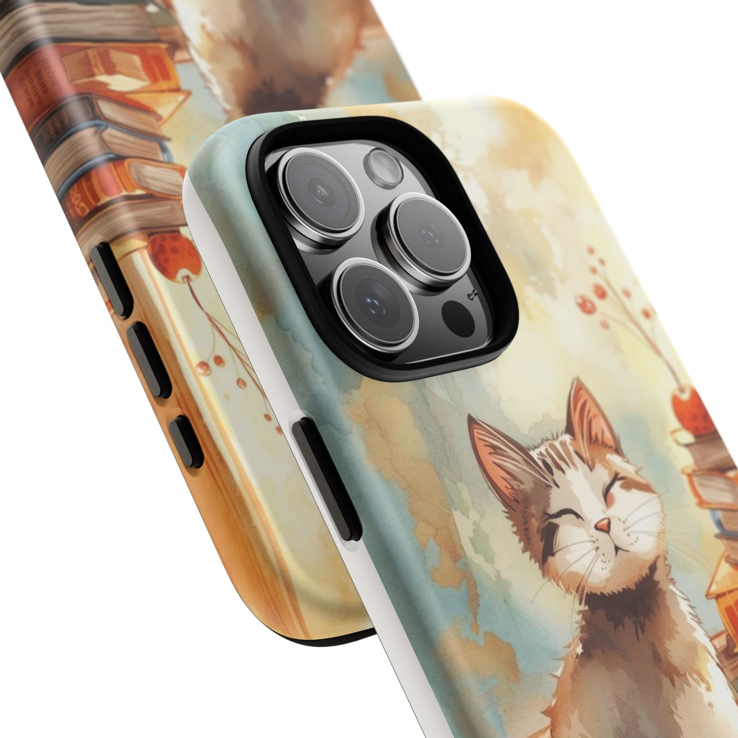 Cozy Cat with Books Tough Protective iPhone Case