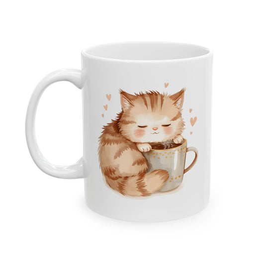 Sleepy Cat Coffee Mug Cute Cozy Cat Cup (11oz, 15oz)