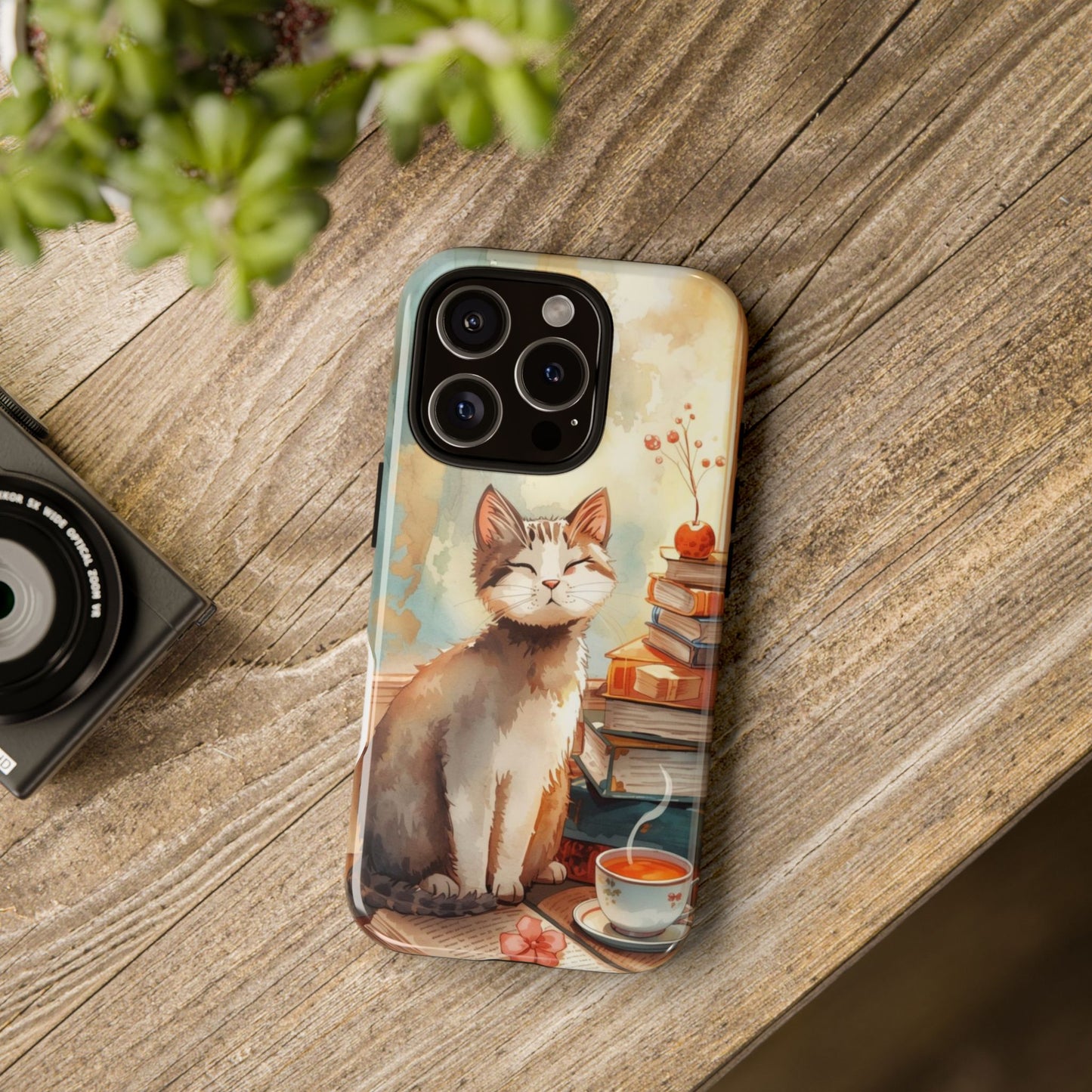 Cozy Cat with Books Tough Protective iPhone Case