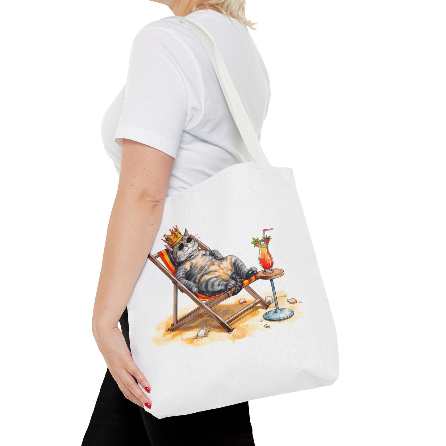 Living the Good Life Cat Playful Animal Illustration Cotton Canvas Tote Bag