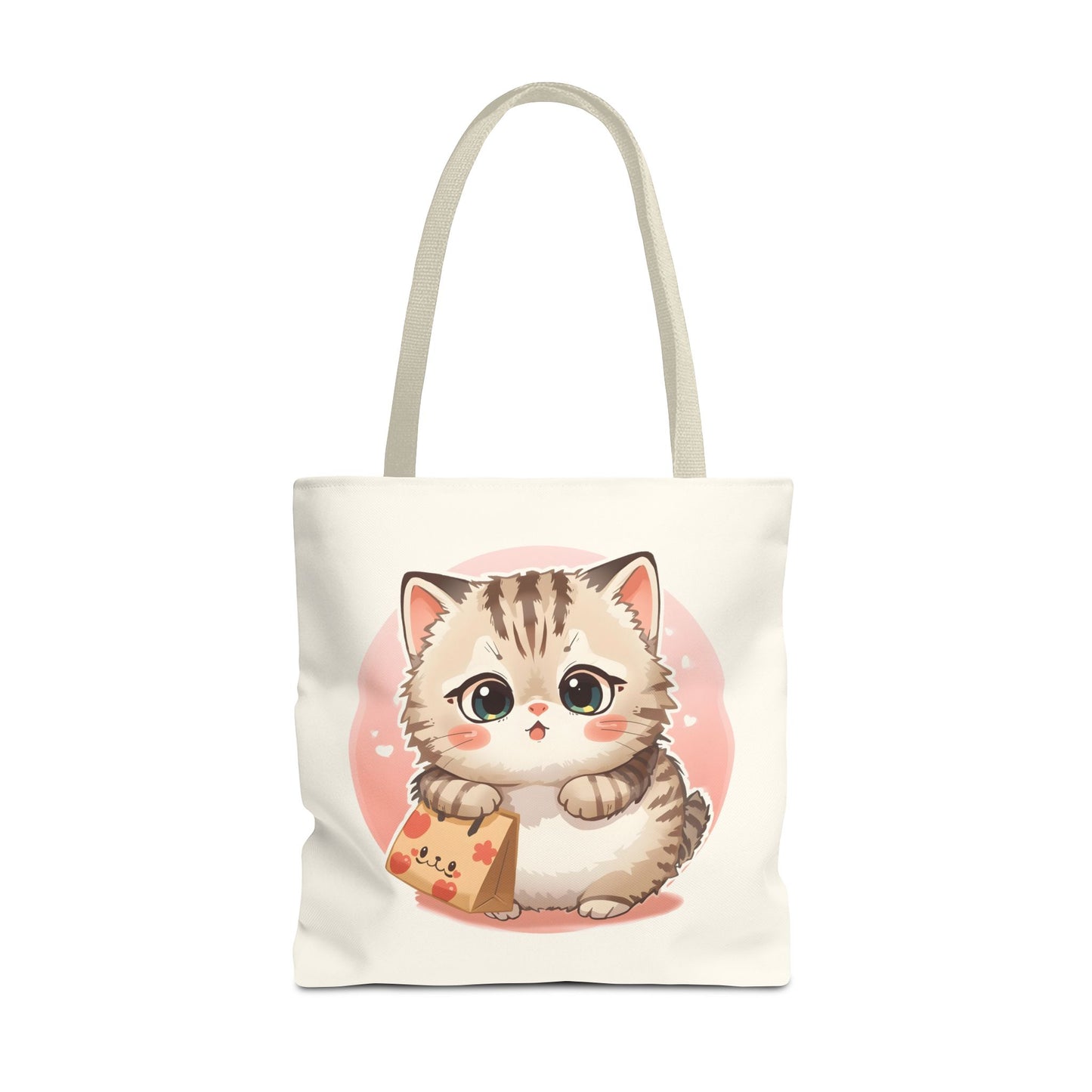 Cute Kitten Shopping Adorable Cat Illustration Cotton Canvas Tote Bag