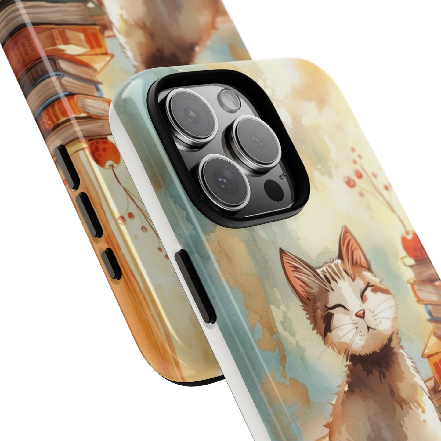Cozy Cat with Books Tough Protective iPhone Case
