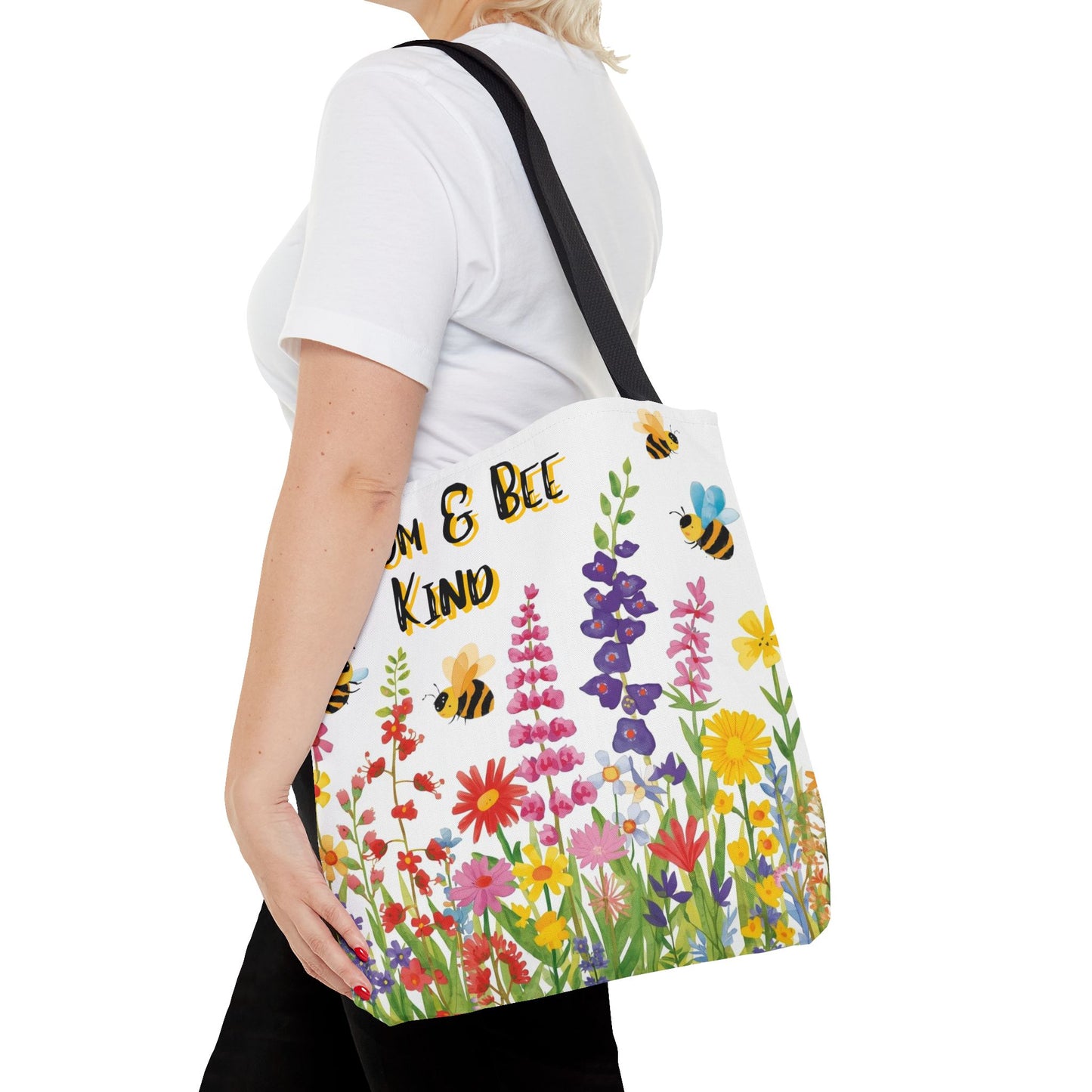 Bloom & Bee Kind Floral Bee Illustration Cotton Canvas Tote Bag