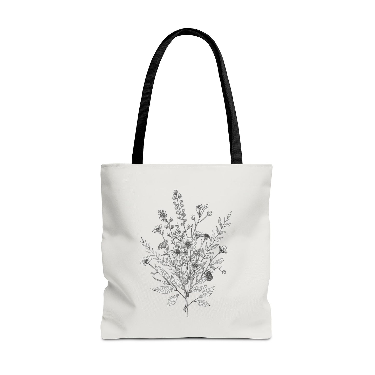 Elegant Floral Line Art Illustration Cotton Canvas Tote Bag