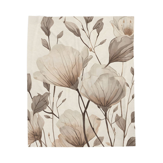 Soft Floral Neutral Velveteen Throw Blanket