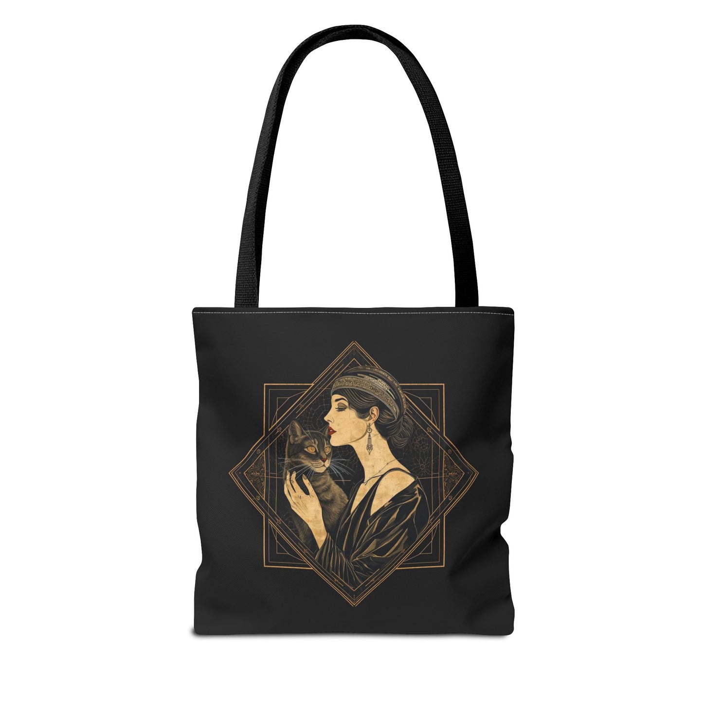 Art Deco Muse & Cat Elegant Vintage Style Cotton Canvas Tote Bag