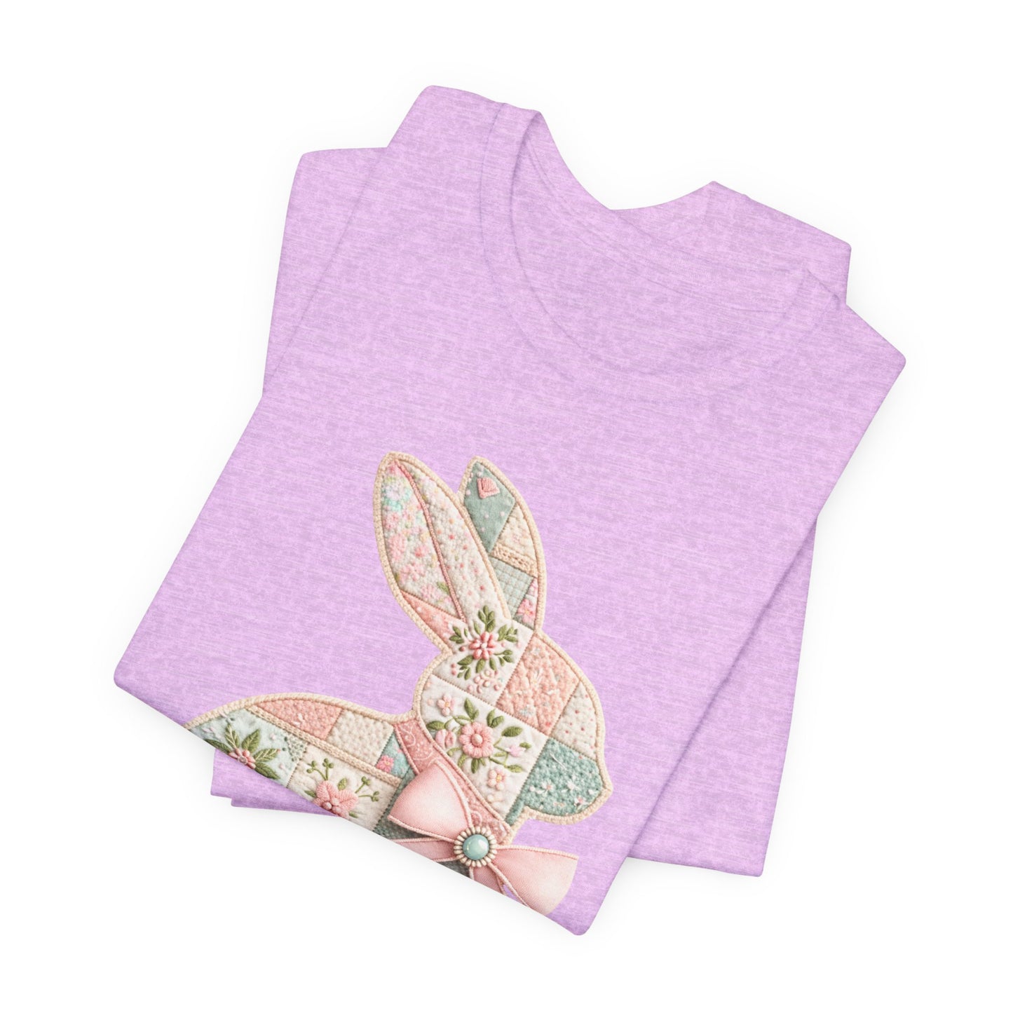 Pastel Patchwork Bunny with Satin Bow Spring Design Easter T-shirt
