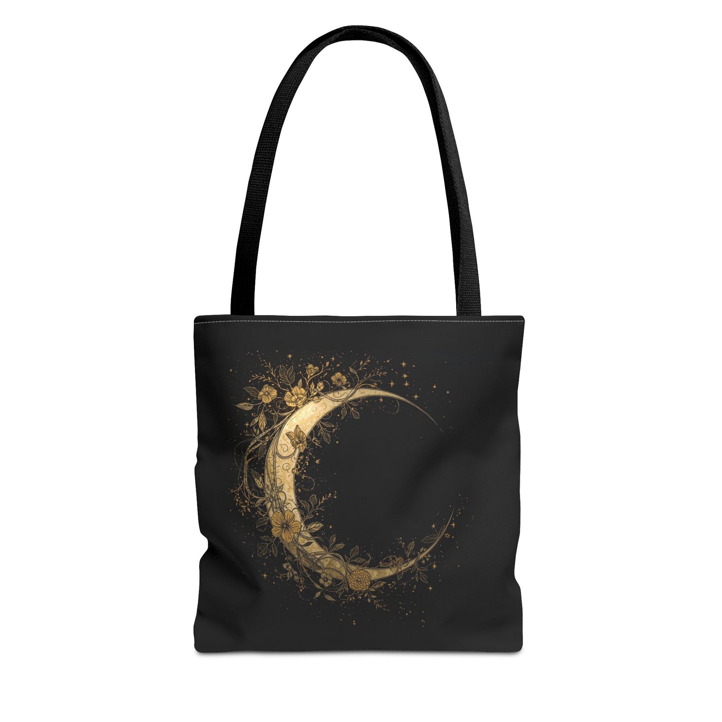 Celestial Crescent Gold Moon Night Art Cotton Canvas Tote Bag