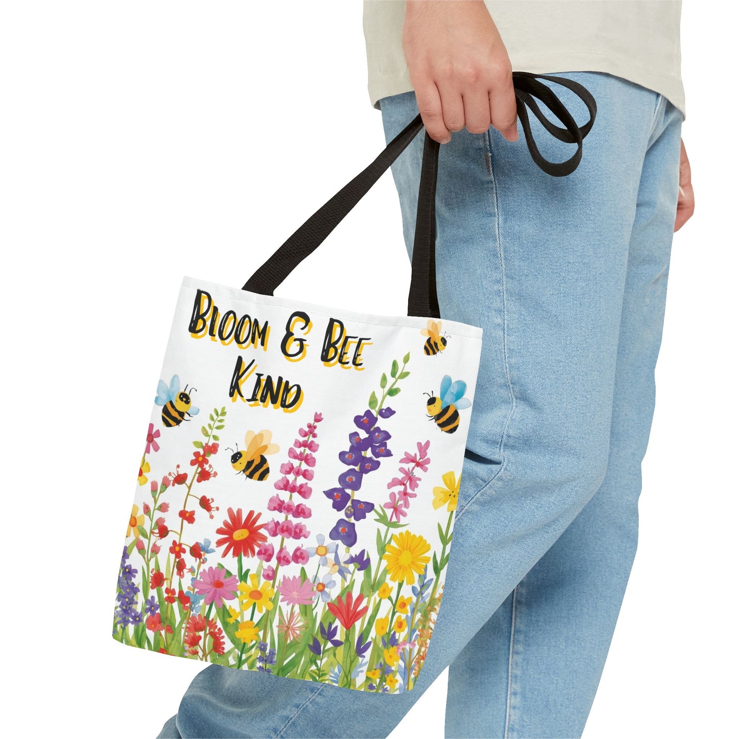 Bloom & Bee Kind Floral Bee Illustration Cotton Canvas Tote Bag