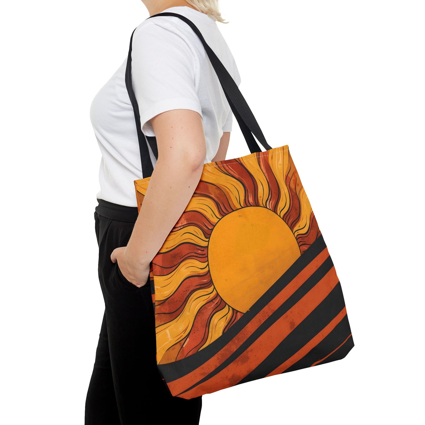 Golden Horizon Retro Sun Abstract Design Cotton Canvas Tote Bag