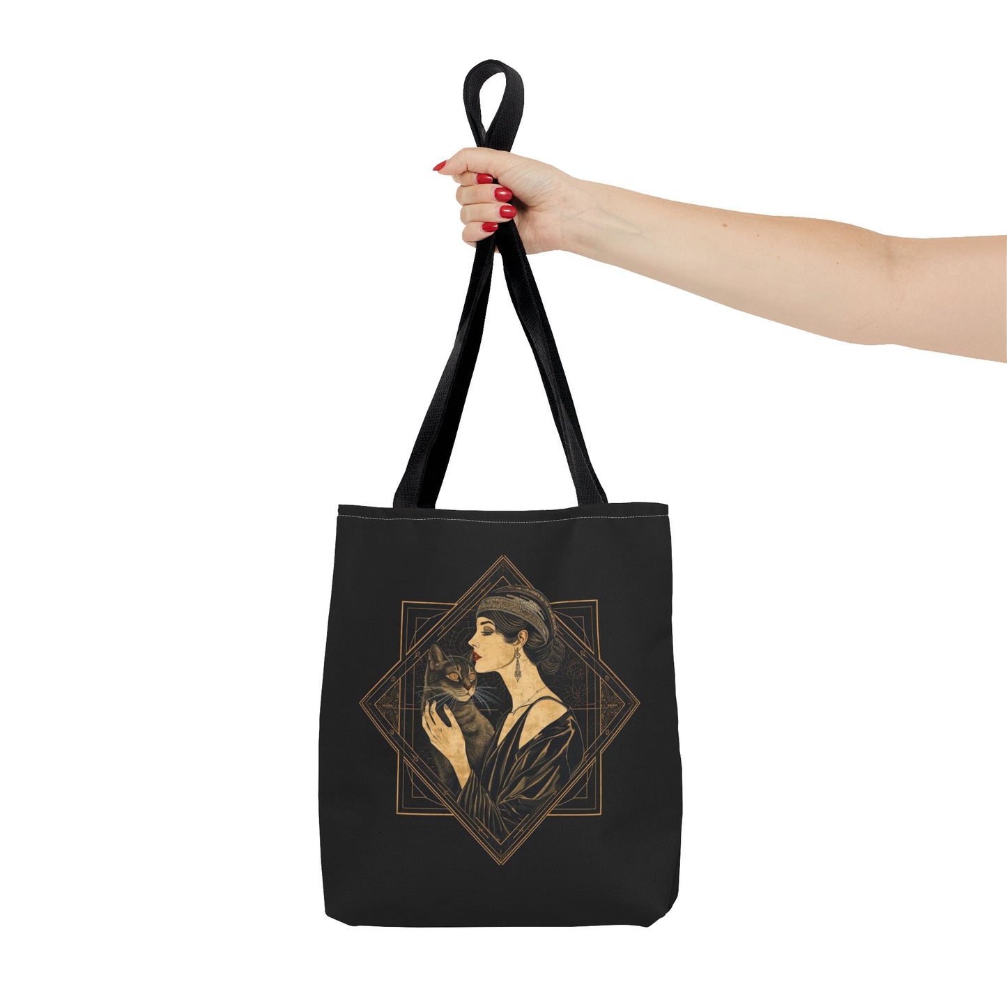 Art Deco Muse & Cat Elegant Vintage Style Cotton Canvas Tote Bag