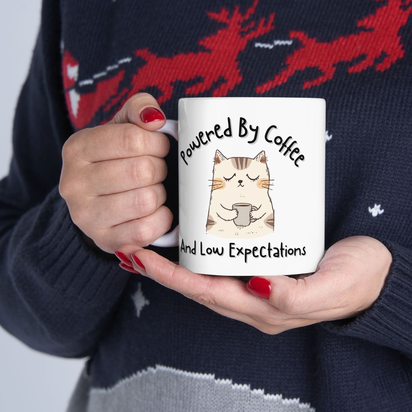 Powered by Coffee and Low Expectations Cute Coffee Mug - Ceramic Coffee Cup (11oz, 15oz)