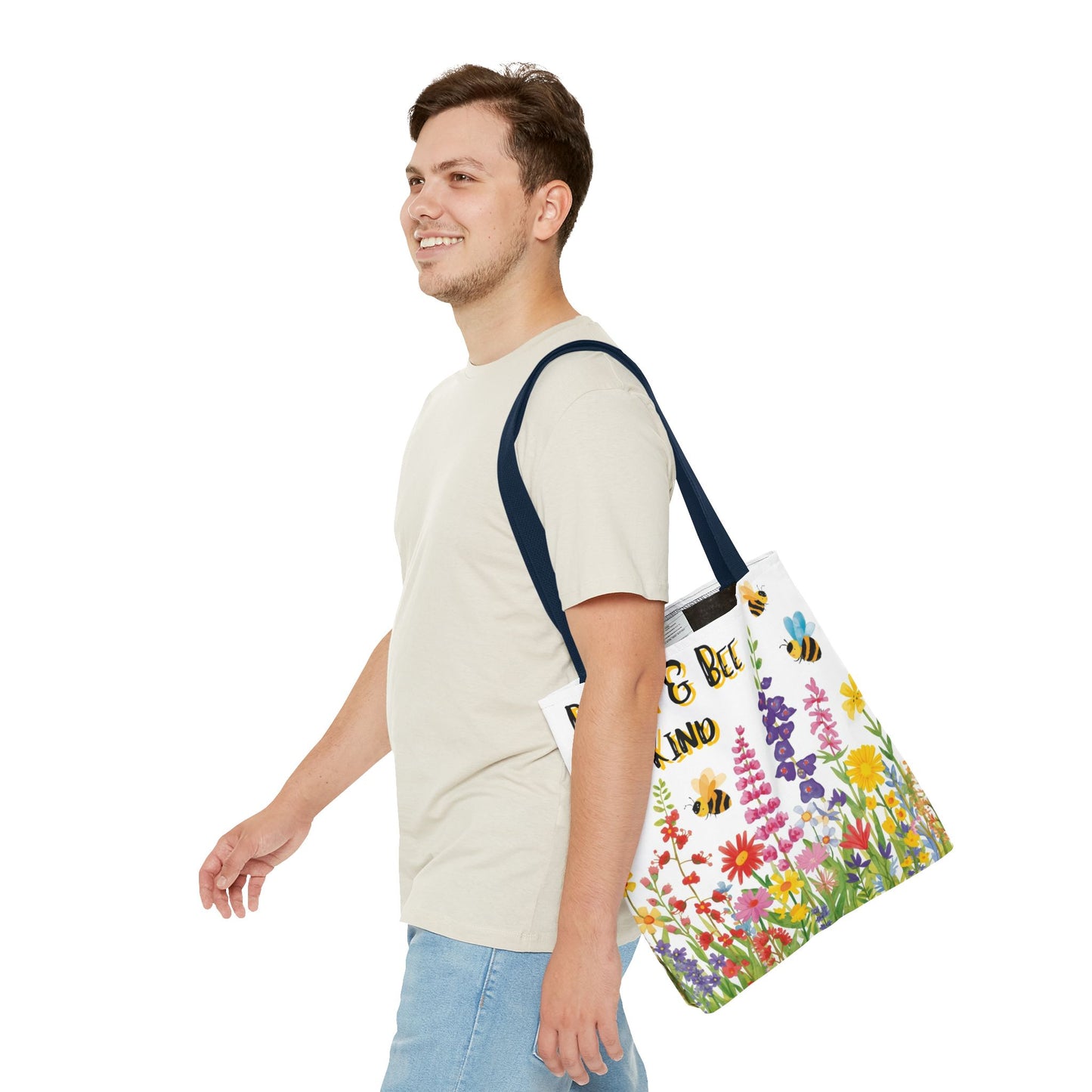 Bloom & Bee Kind Floral Bee Illustration Cotton Canvas Tote Bag
