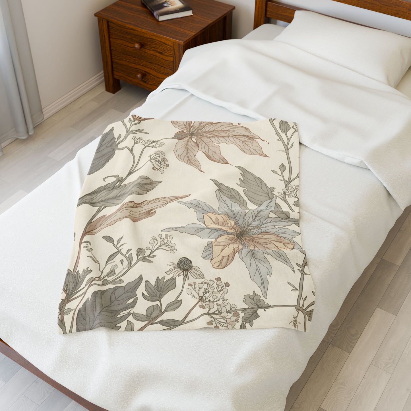 Botanical Calm Velveteen Throw Blanket
