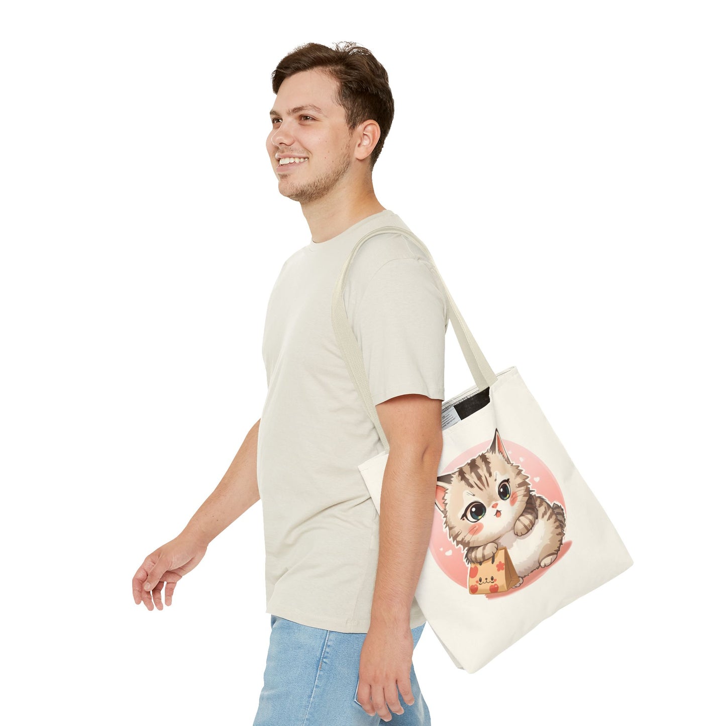 Cute Kitten Shopping Adorable Cat Illustration Cotton Canvas Tote Bag