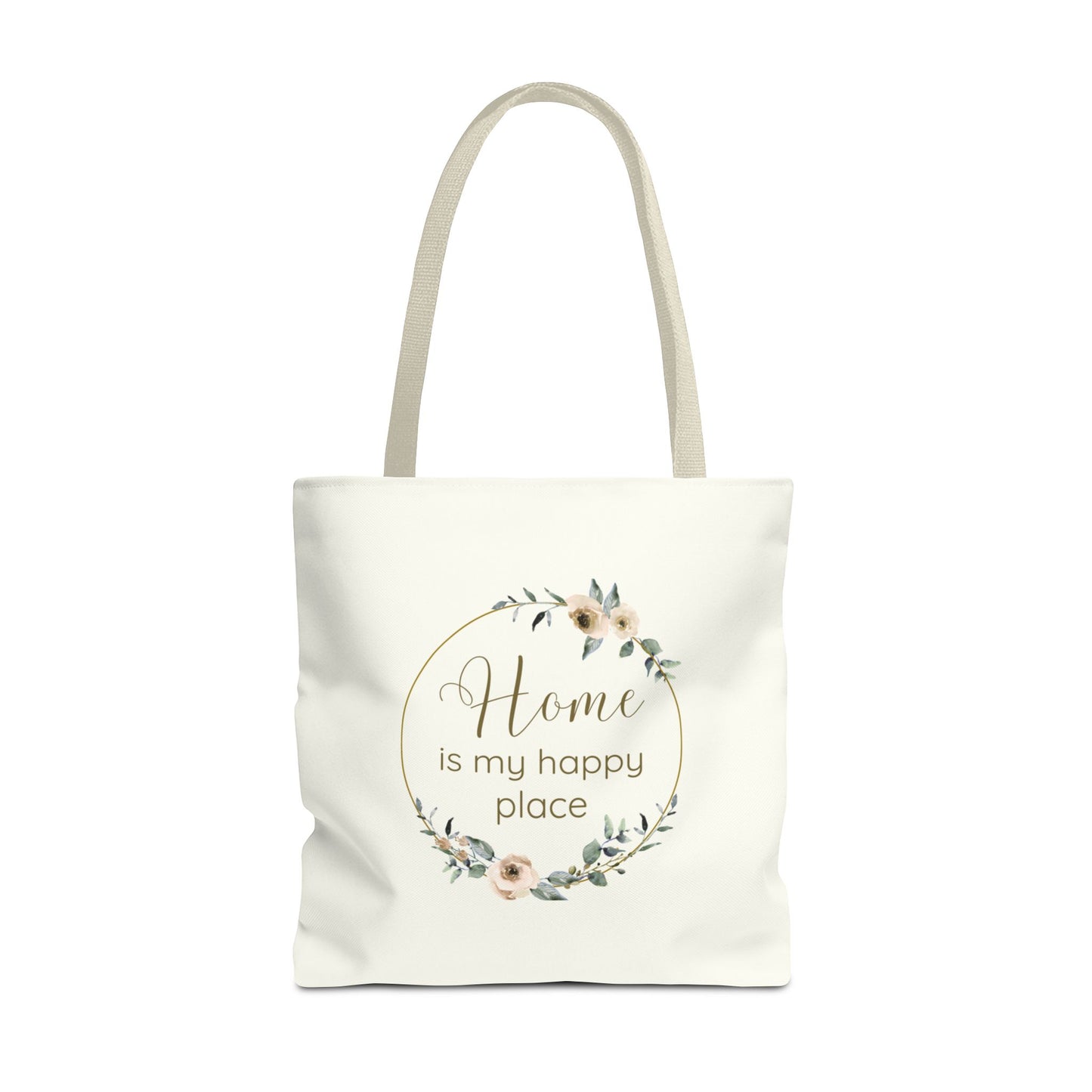 Home Is My Happy Place - Soft Floral Neutral Cotton Canvas Tote Bag