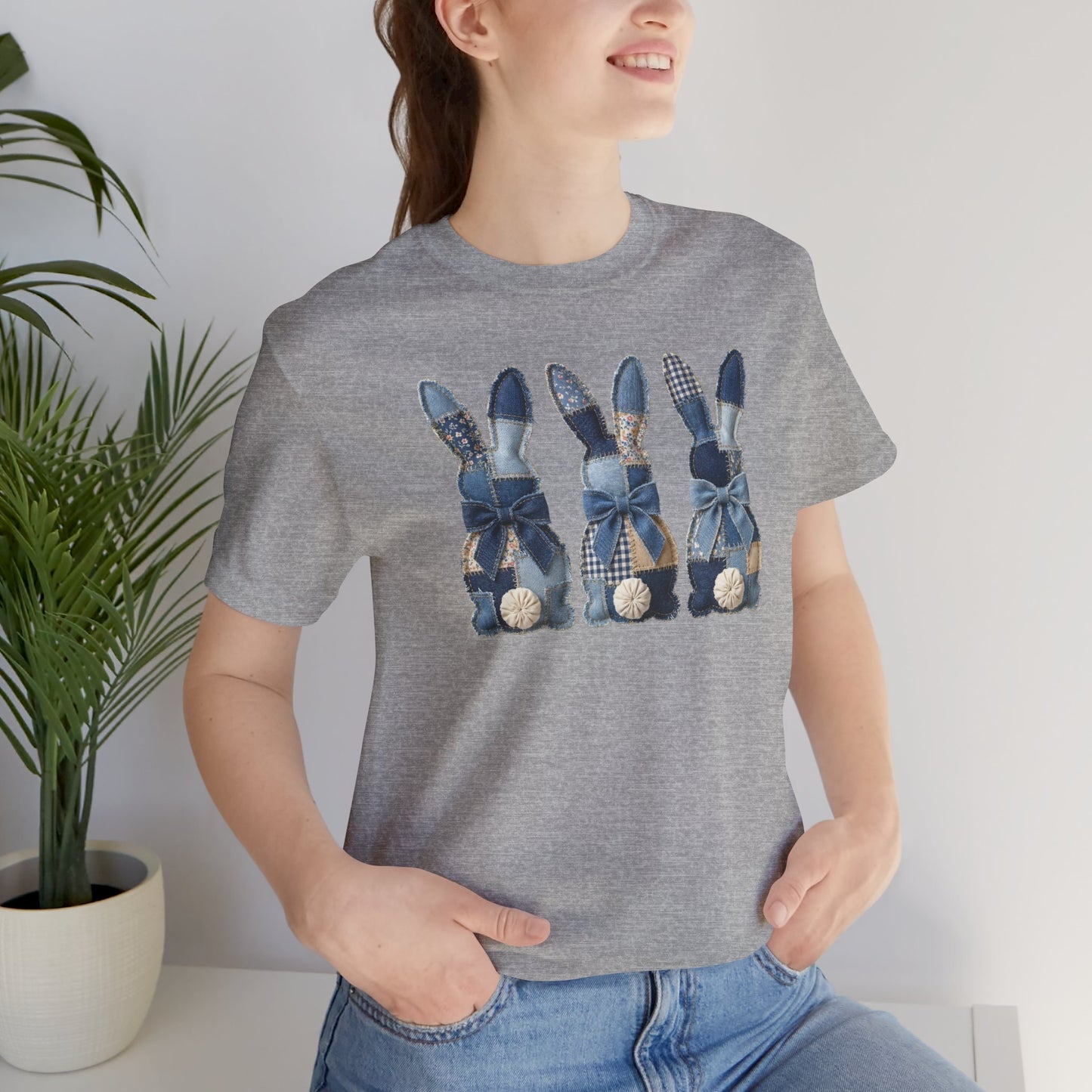 Denim Patch Easter Bunny Trio Rustic Spring Design T-shirt