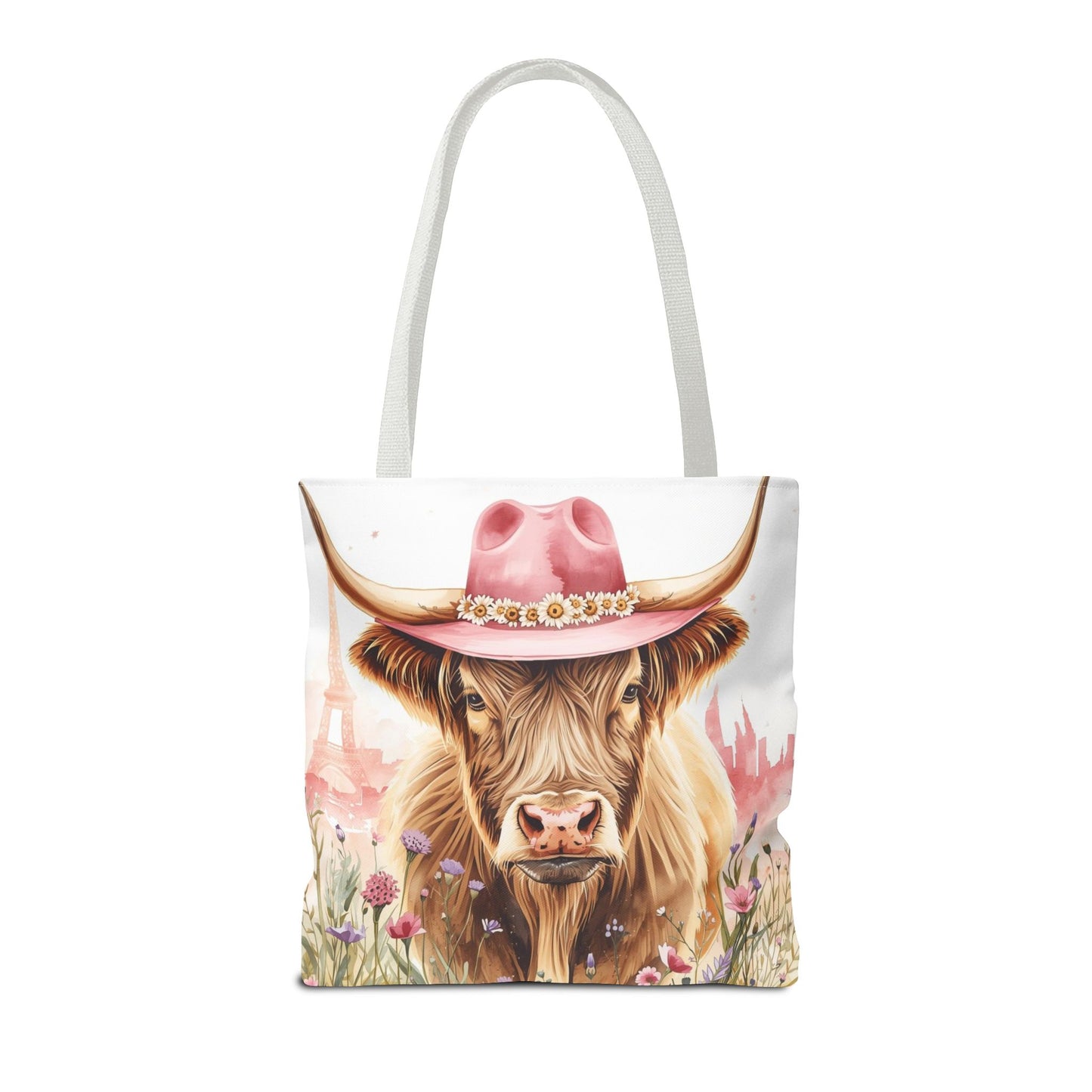 Parisian Highland Cow Whimsical Animal Art Cotton Canvas Tote Bag