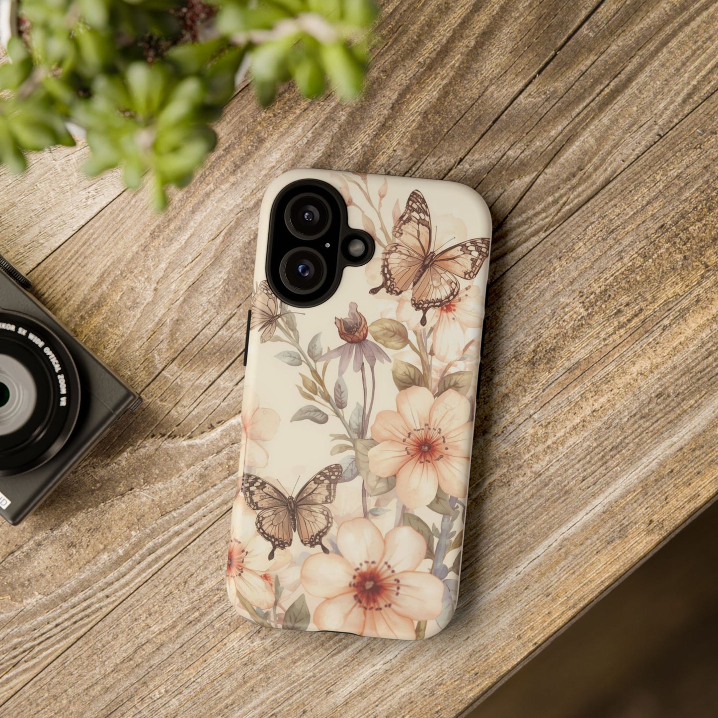 Soft Butterfly & Floral Illustration Tough Protective iPhone Cover