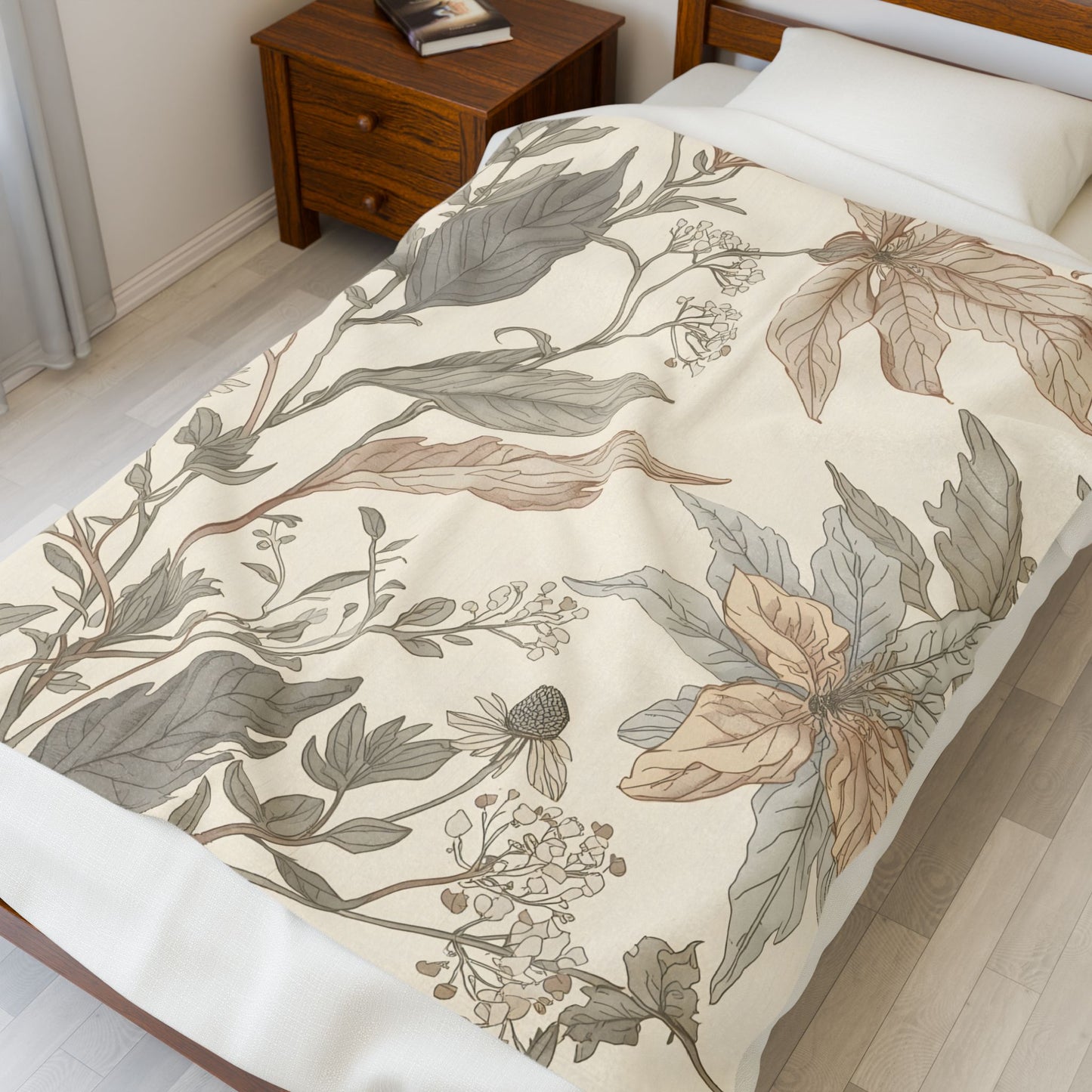 Botanical Calm Velveteen Throw Blanket