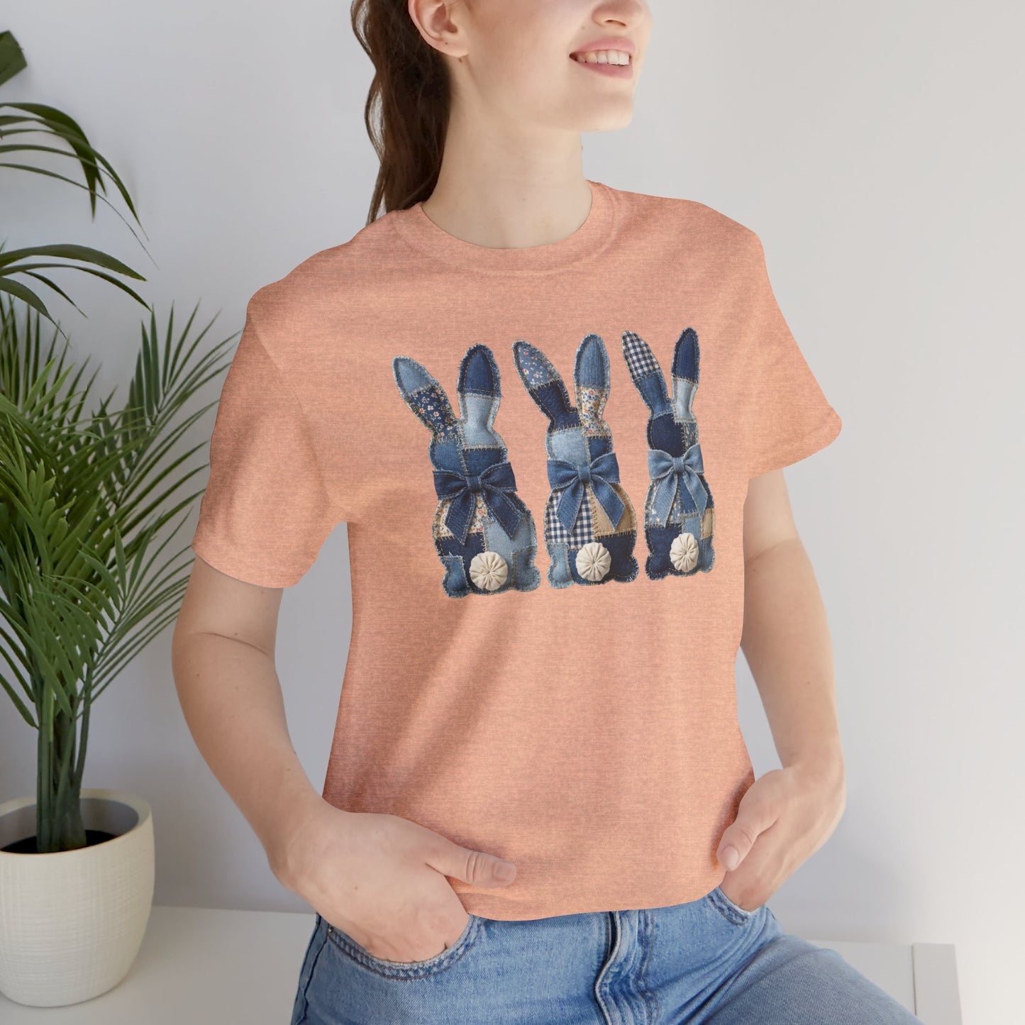 Denim Patch Easter Bunny Trio Rustic Spring Design T-shirt
