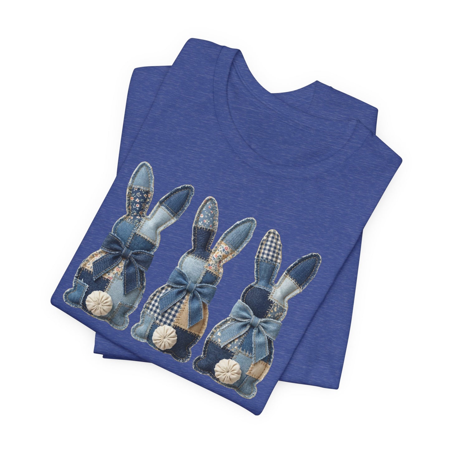 Denim Patch Easter Bunny Trio Rustic Spring Design T-shirt