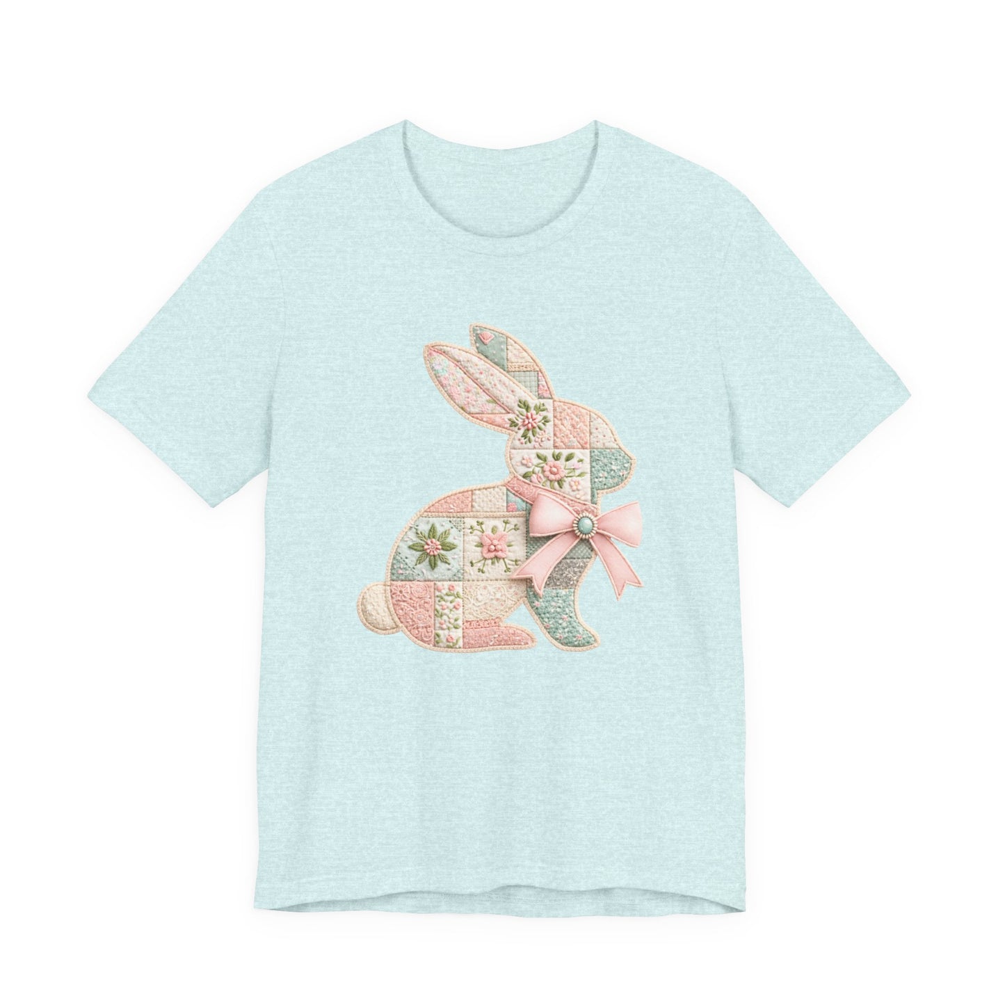 Pastel Patchwork Bunny with Satin Bow Spring Design Easter T-shirt