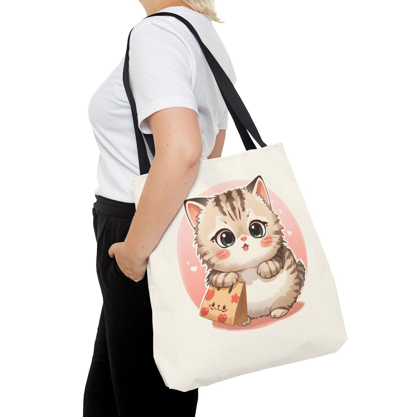 Cute Kitten Shopping Adorable Cat Illustration Cotton Canvas Tote Bag