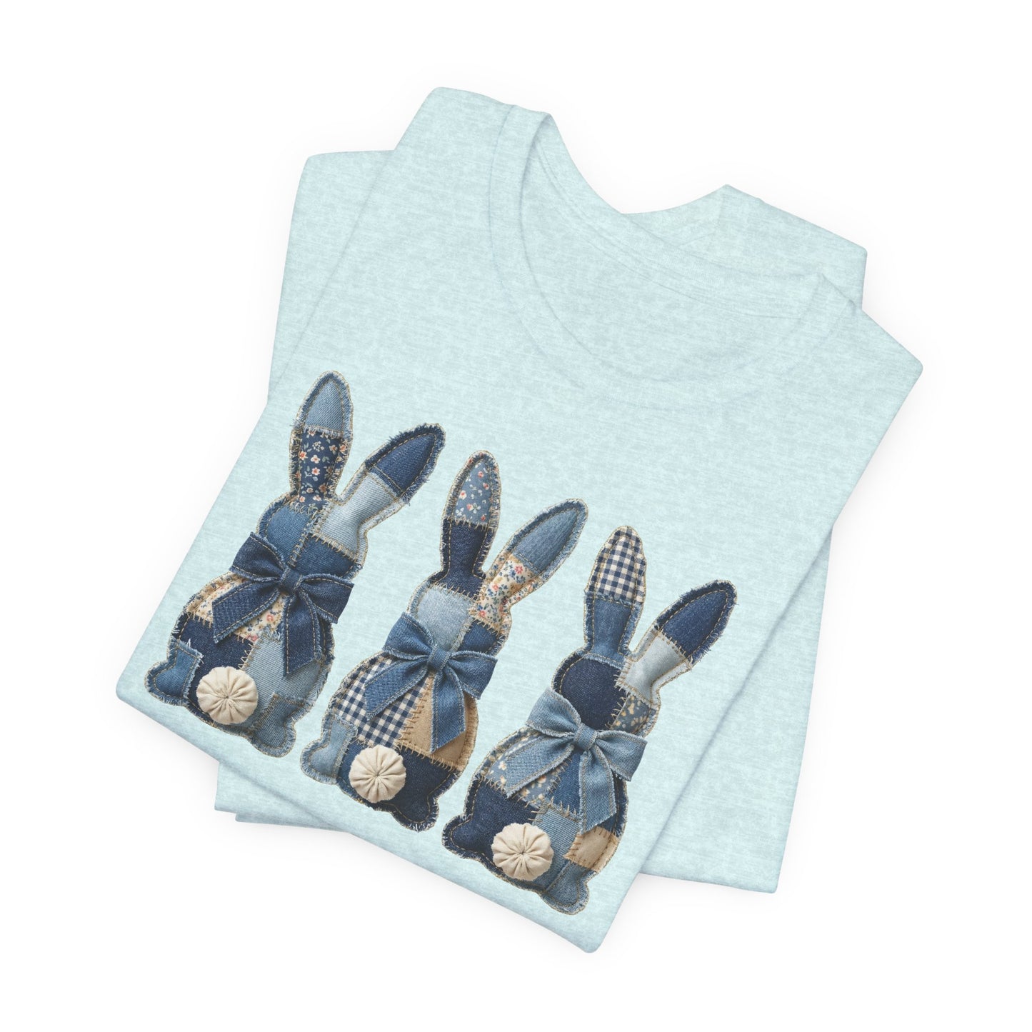 Denim Patch Easter Bunny Trio Rustic Spring Design T-shirt