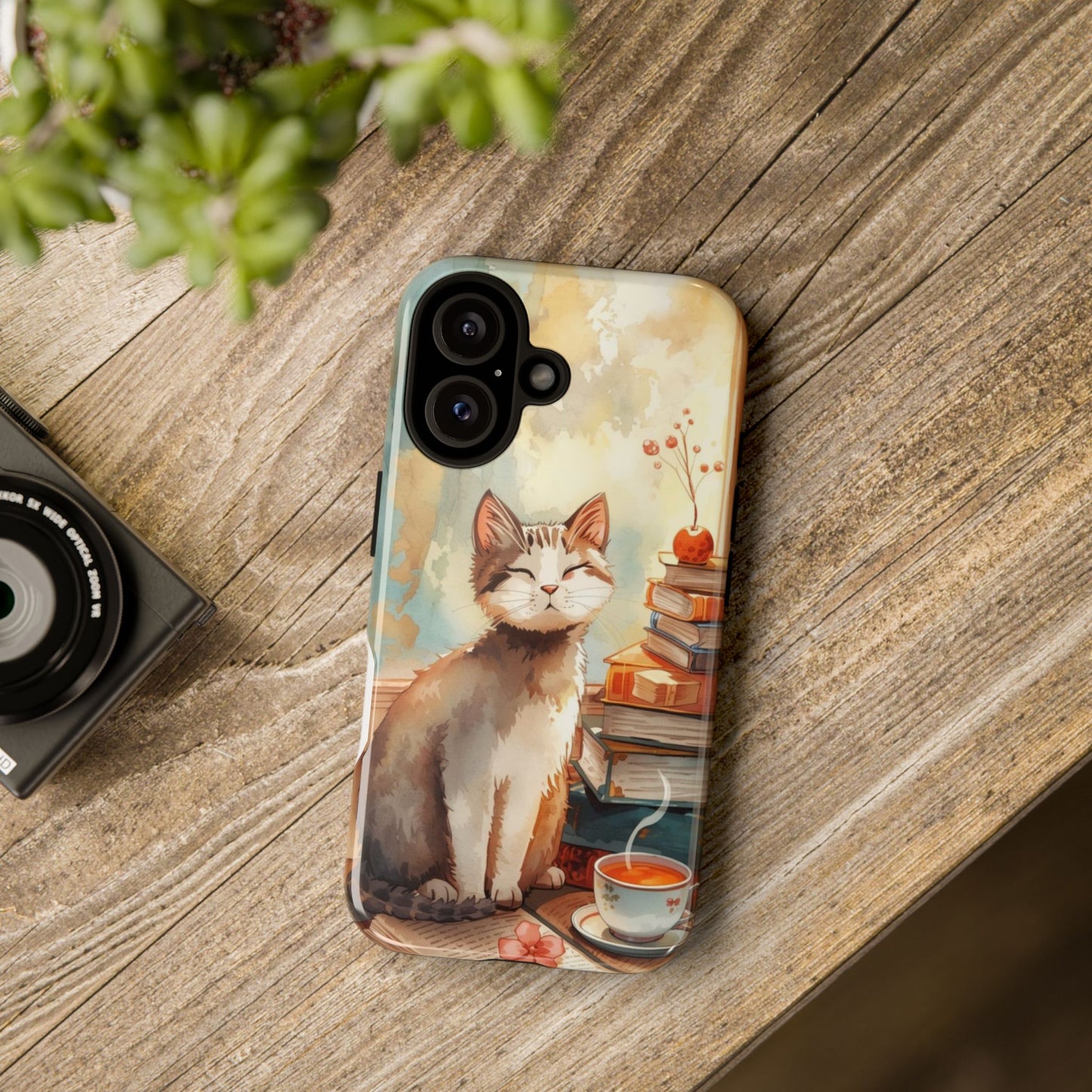 Cozy Cat with Books Tough Protective iPhone Case