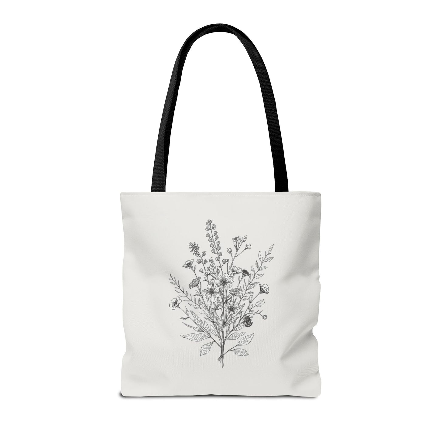 Elegant Floral Line Art Illustration Cotton Canvas Tote Bag
