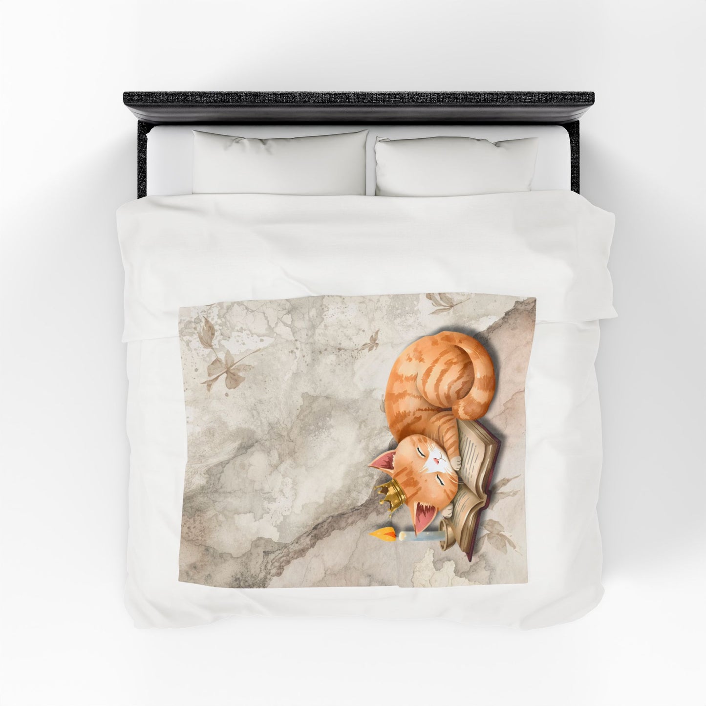 Once Upon a Nap Storybook Sleeping Cat Cozy Velveteen Blanket – Soft Neutral Cat Lover Home Decor Plush Throw