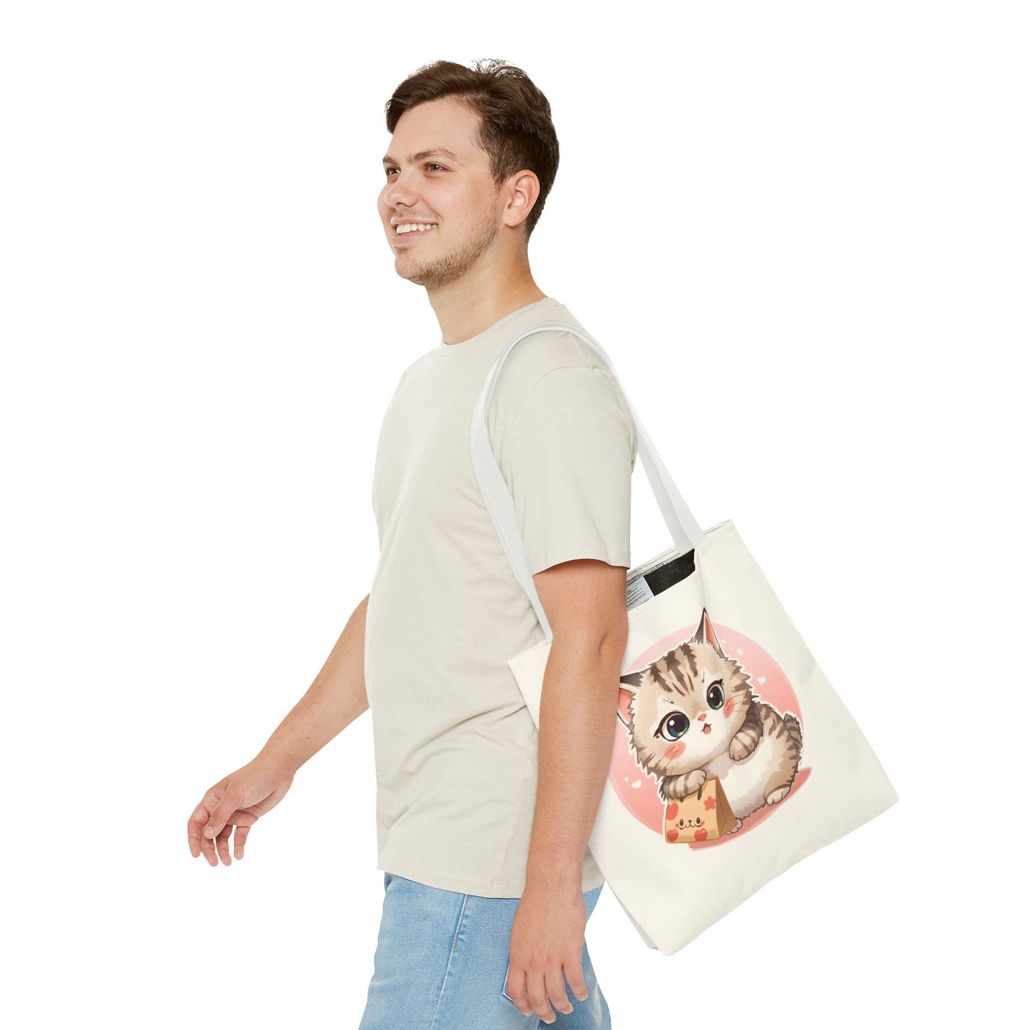 Cute Kitten Shopping Adorable Cat Illustration Cotton Canvas Tote Bag