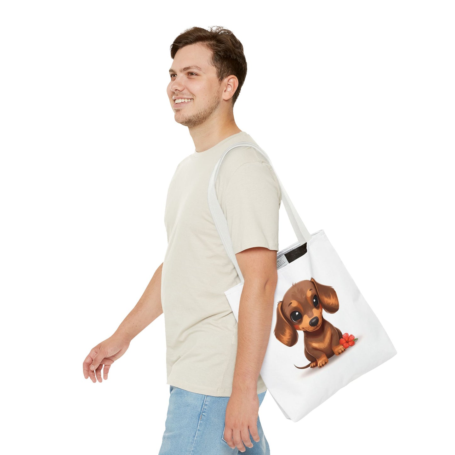 Charming Dachshund Cute Sausage Dog Illustration Cotton Canvas Tote Bag
