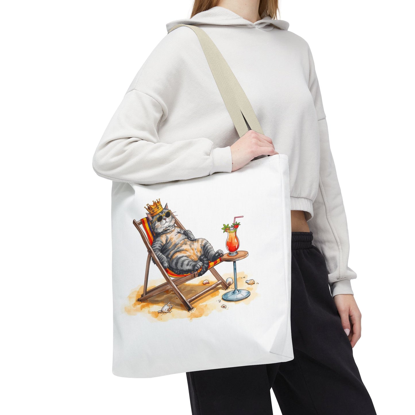 Living the Good Life Cat Playful Animal Illustration Cotton Canvas Tote Bag