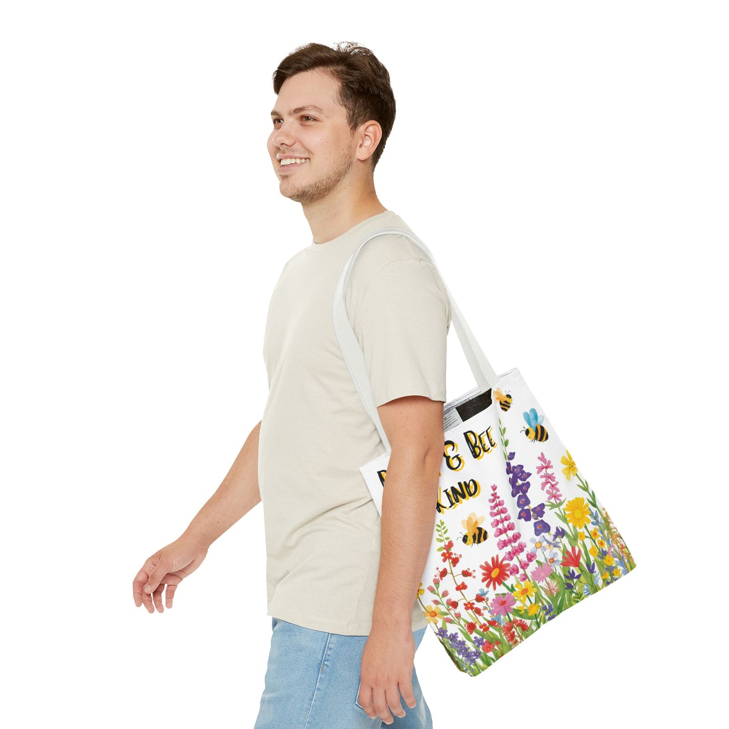 Bloom & Bee Kind Floral Bee Illustration Cotton Canvas Tote Bag