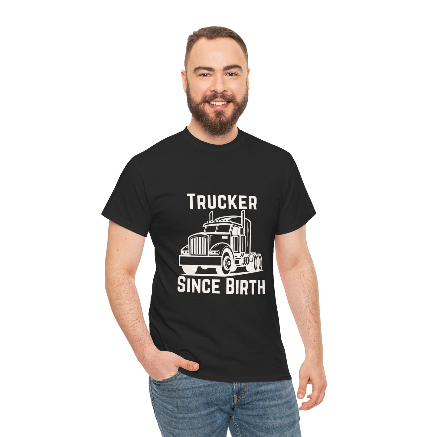 Trucker Since Birth T-Shirt Minimal Truck Driver Graphic Tee for Men