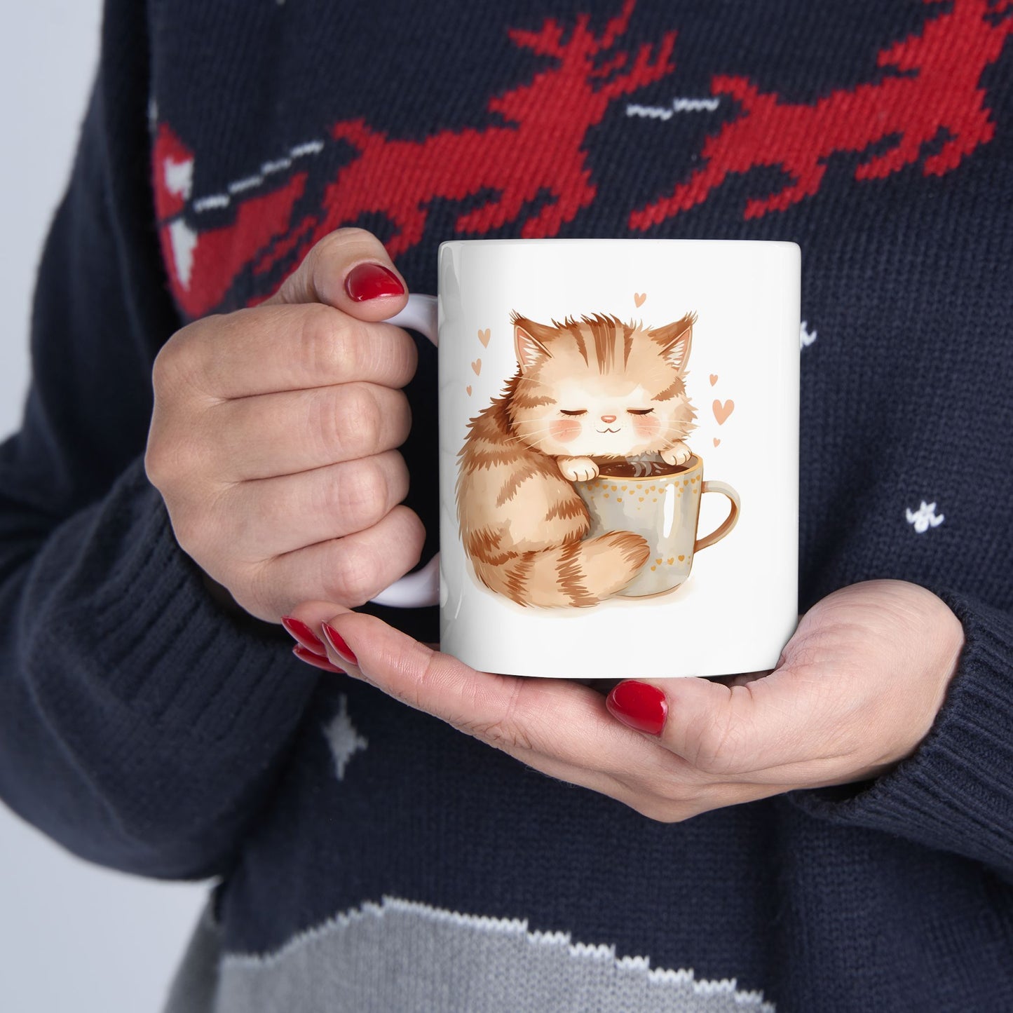 Sleepy Cat Coffee Mug Cute Cozy Cat Cup (11oz, 15oz)