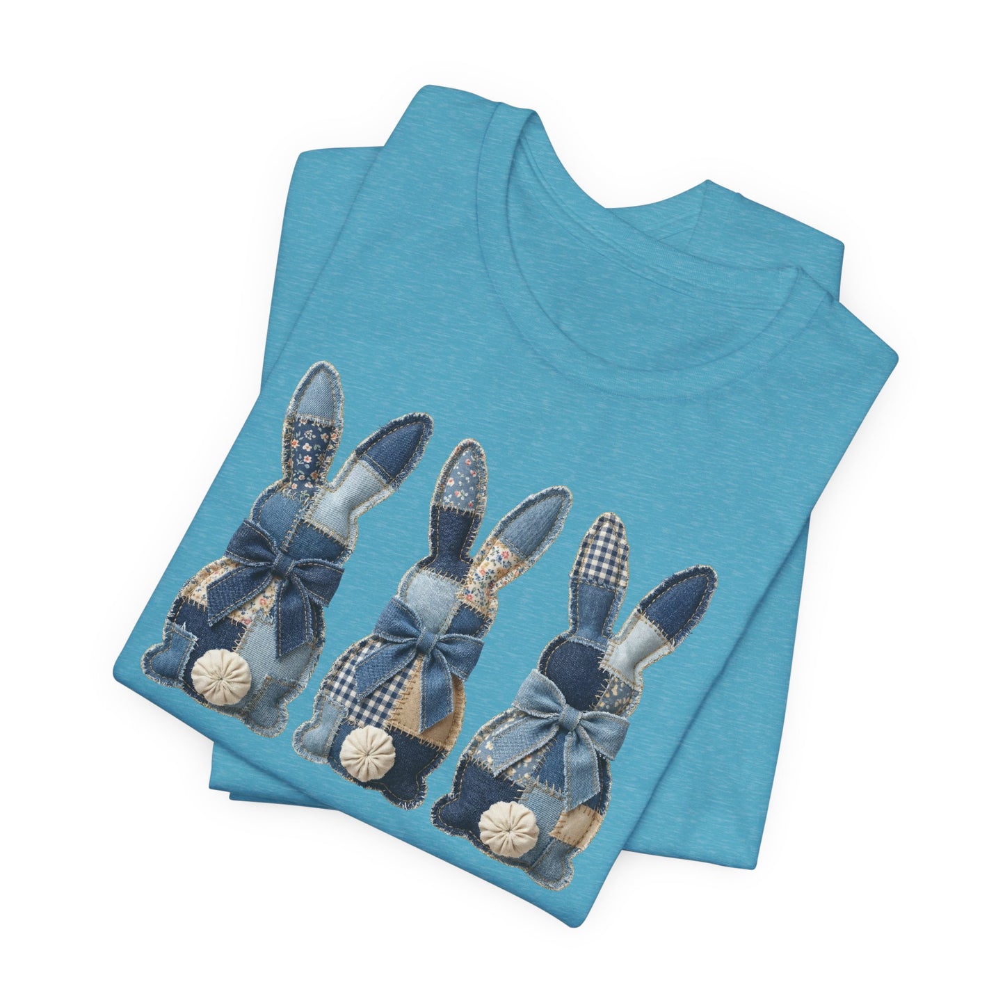 Denim Patch Easter Bunny Trio Rustic Spring Design T-shirt