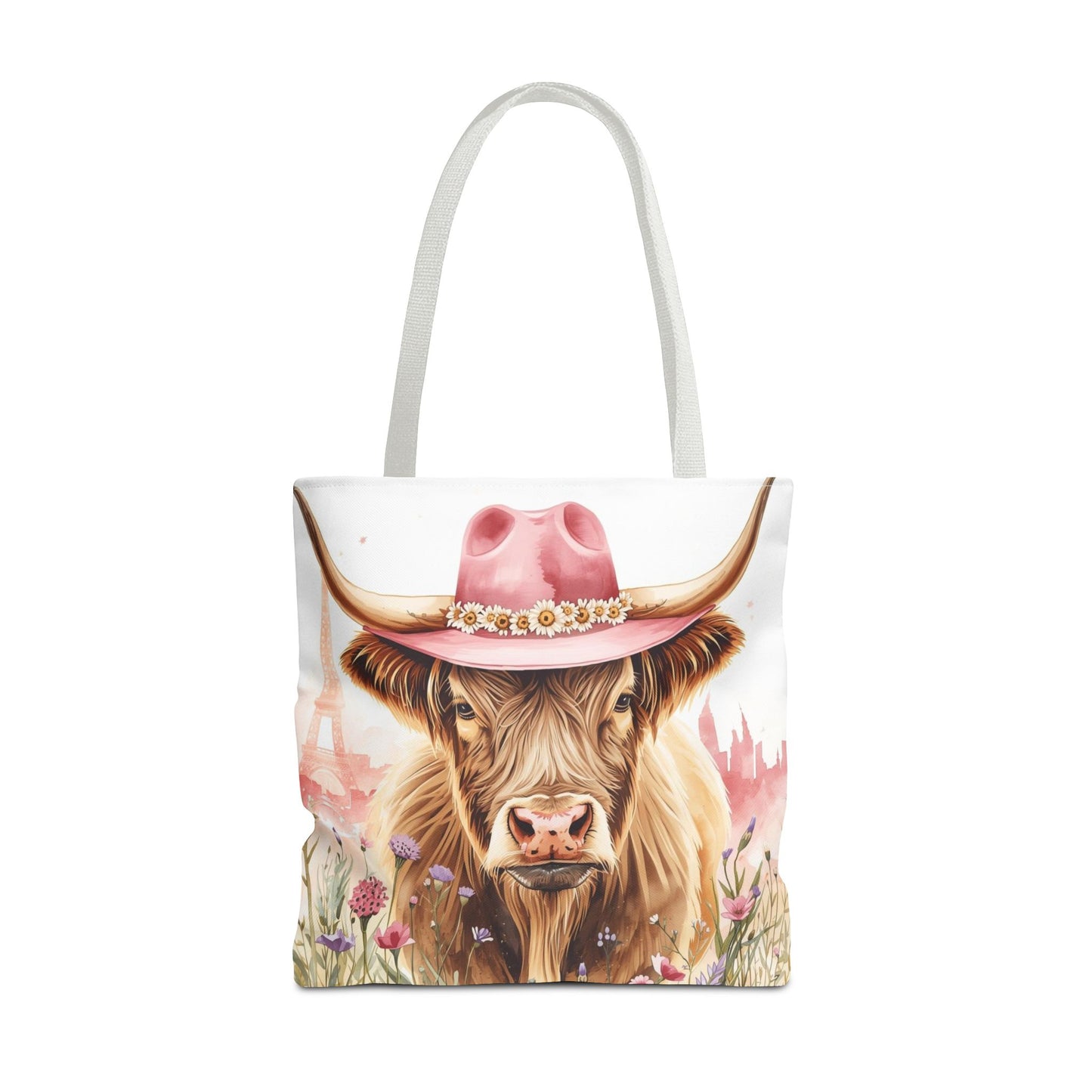 Parisian Highland Cow Whimsical Animal Art Cotton Canvas Tote Bag