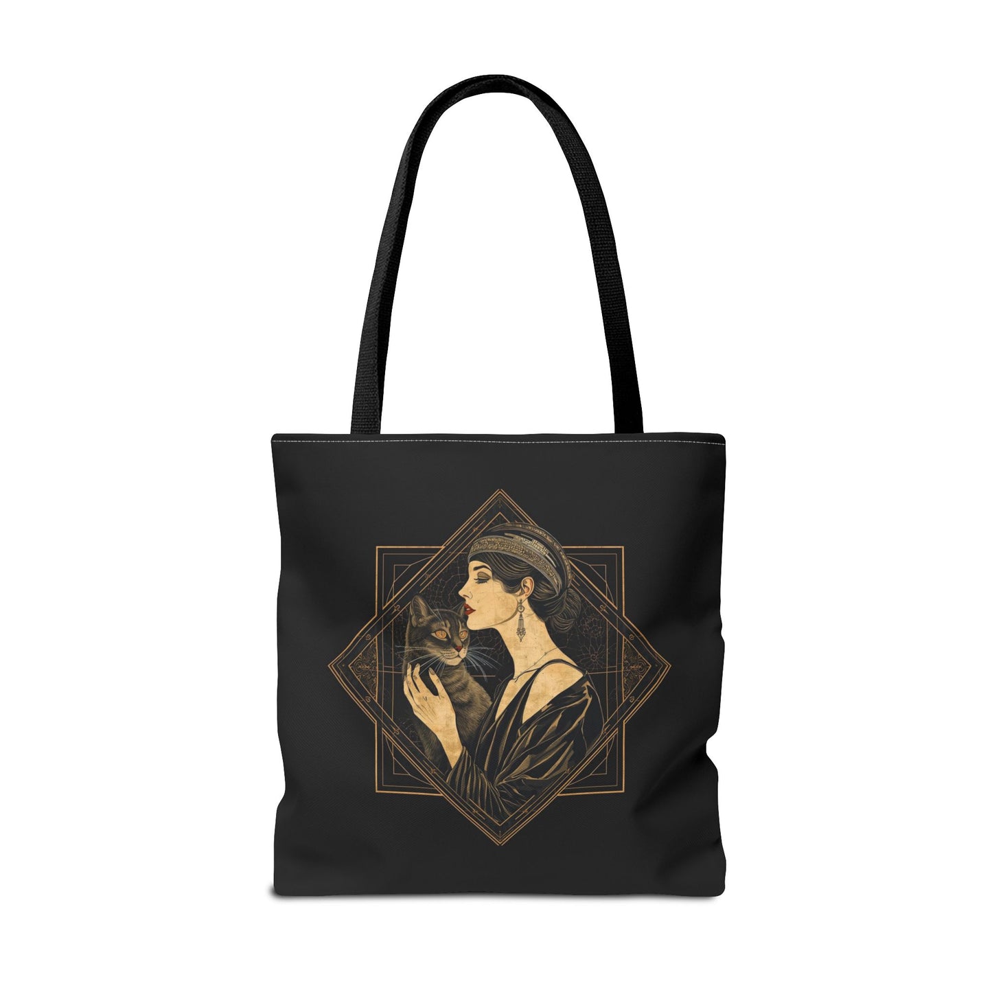 Art Deco Muse & Cat Elegant Vintage Style Cotton Canvas Tote Bag