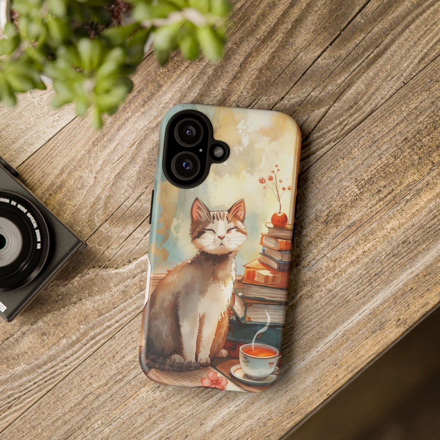 Cozy Cat with Books Tough Protective iPhone Case