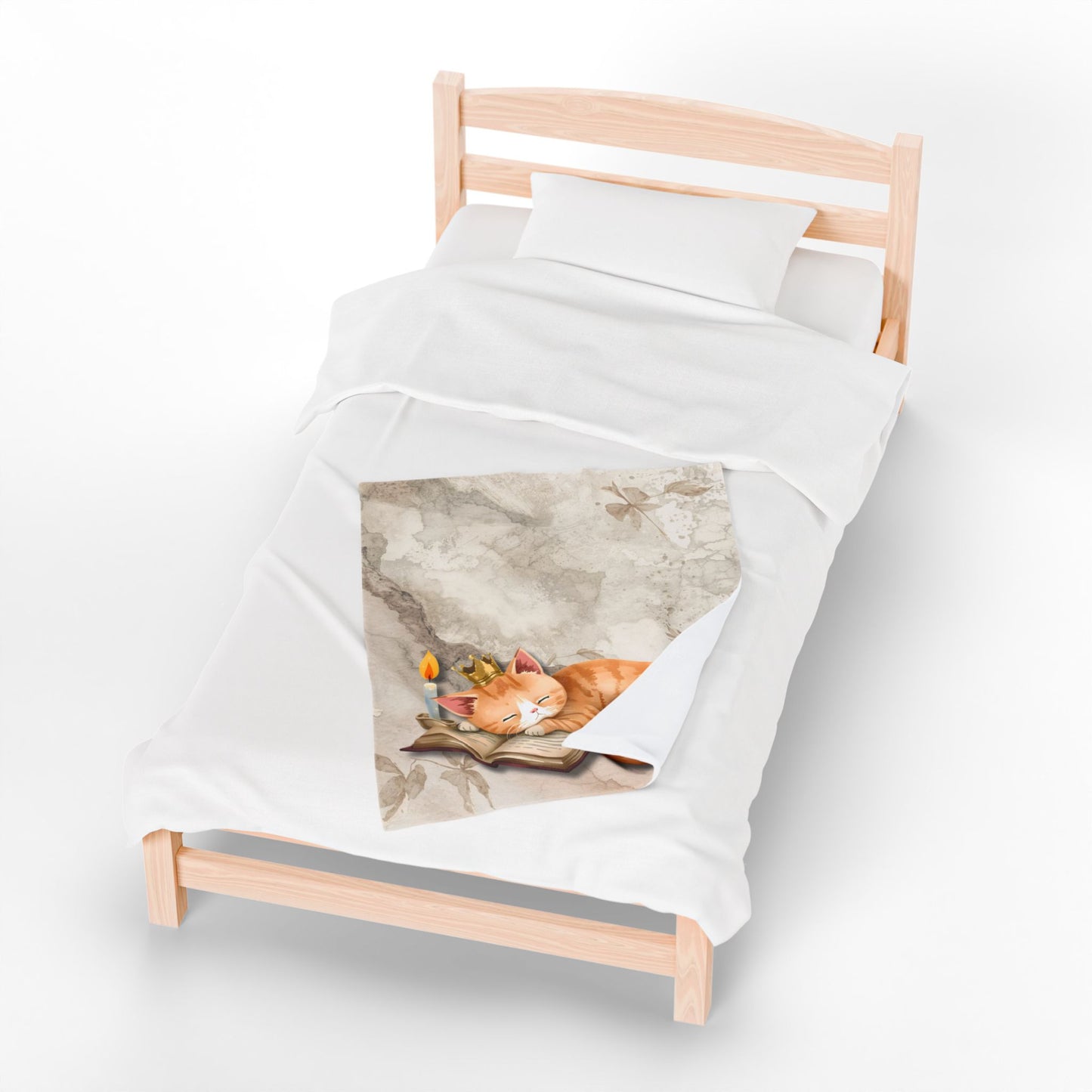 Once Upon a Nap Storybook Sleeping Cat Cozy Velveteen Blanket – Soft Neutral Cat Lover Home Decor Plush Throw